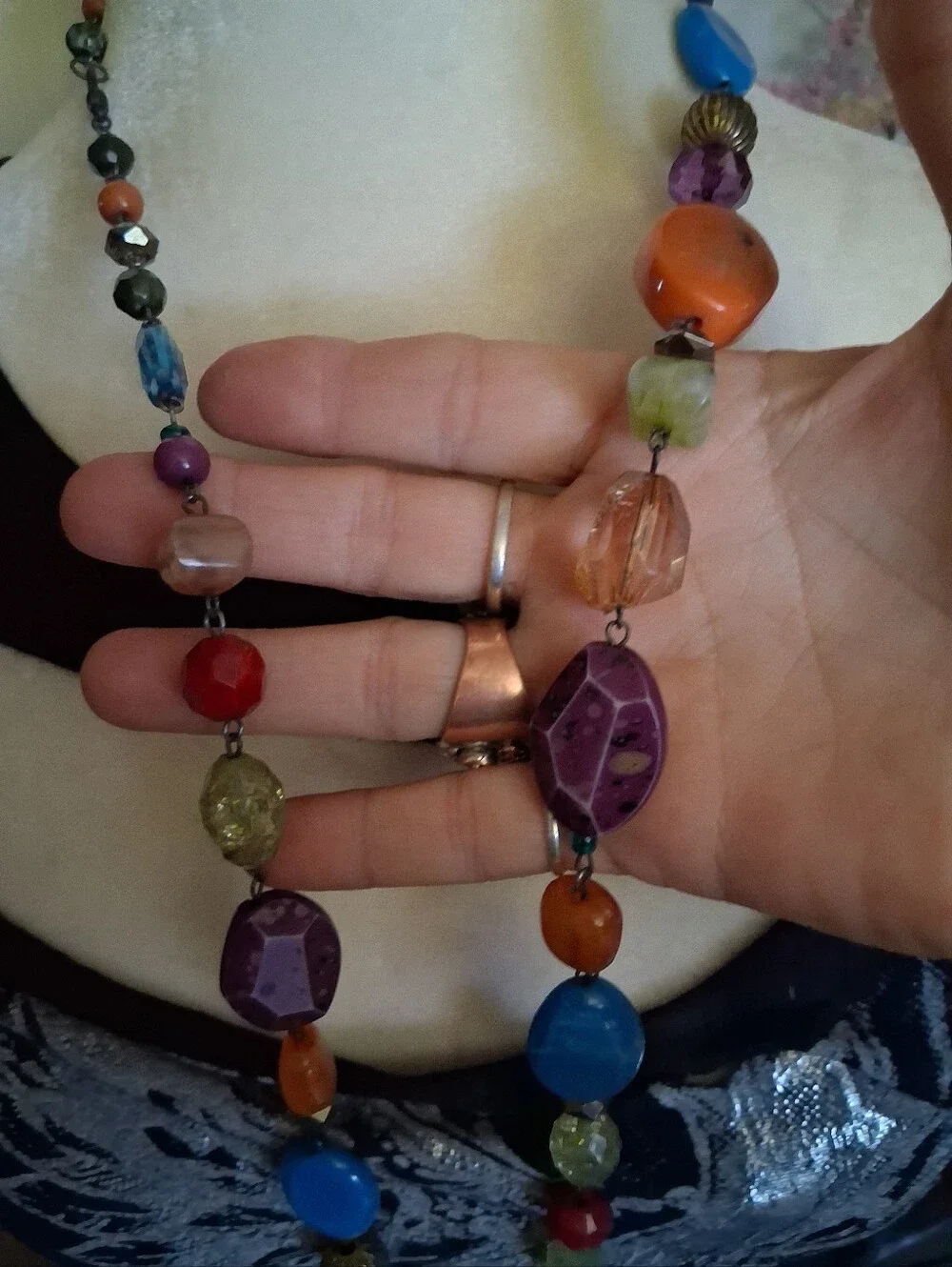 Colorful Multi-Bead Women's Necklace - Purple, Blue & Orange